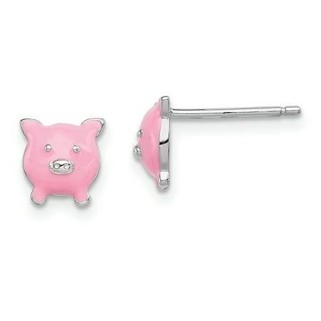 Silver Enamel Animal - 925 Sterling Silver Enamel Pig Post Stud Earrings Animal Farm Gifts For Women For Her
