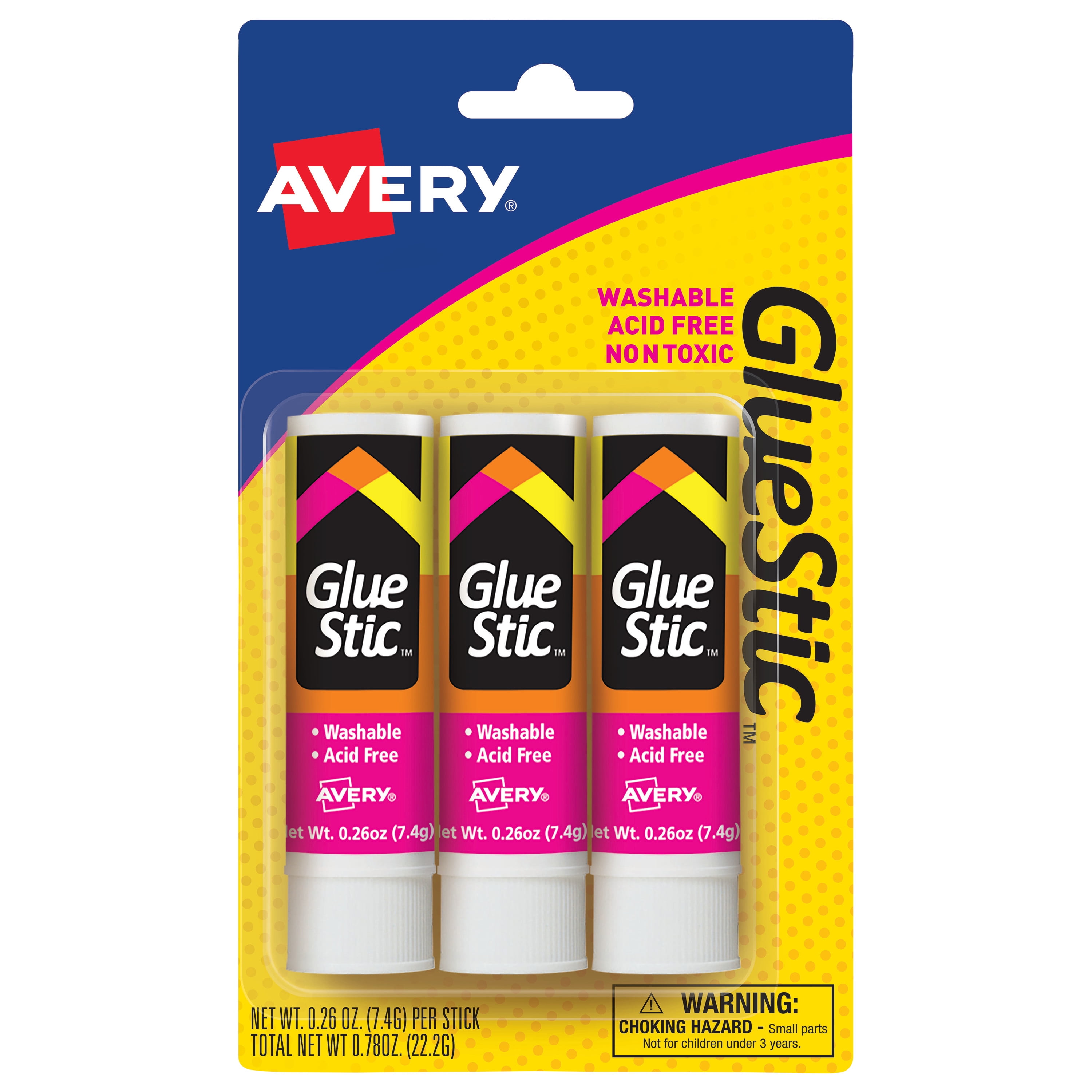Avery Glue Stic, Washable, Permanent Adhesive, 3 Sticks (00164