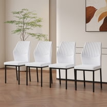 SUDICA Modern Dining Chairs Set of 4, White PU Leather Kitchen Chairs with Black Metal Legs, Vertical Striped Backrest Chairs for Living Room, Office, Conference Room