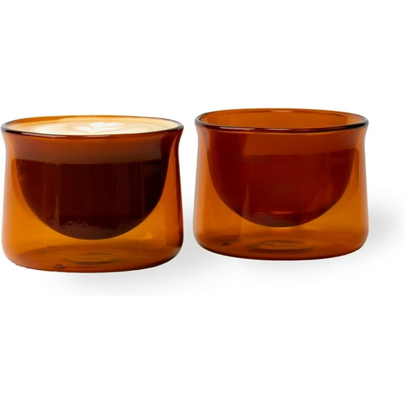 FLUR Latte Glass (Set of 2): For Lattes and Milk Drinks - Makes Latte Art Easier - Double-Walled Borosilicate Glass - Handmade - 7oz (Amber)