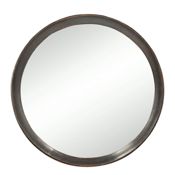 LiviNest Round Wall Mirror: Transitional Decor Style with Solid Mango Wood Frame for Living Room & Entryway - Handcrafted Distressed Look Accent Mirror for Home Decor & Wall Mounting