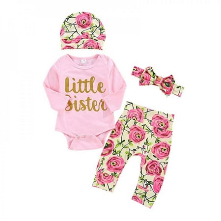 

Promotion Clearance Newborn Infant Baby Girl Clothes Letter Long Sleeve T-Shirt Top+Floral Pants +Floral Hat+Headband Outfits Set