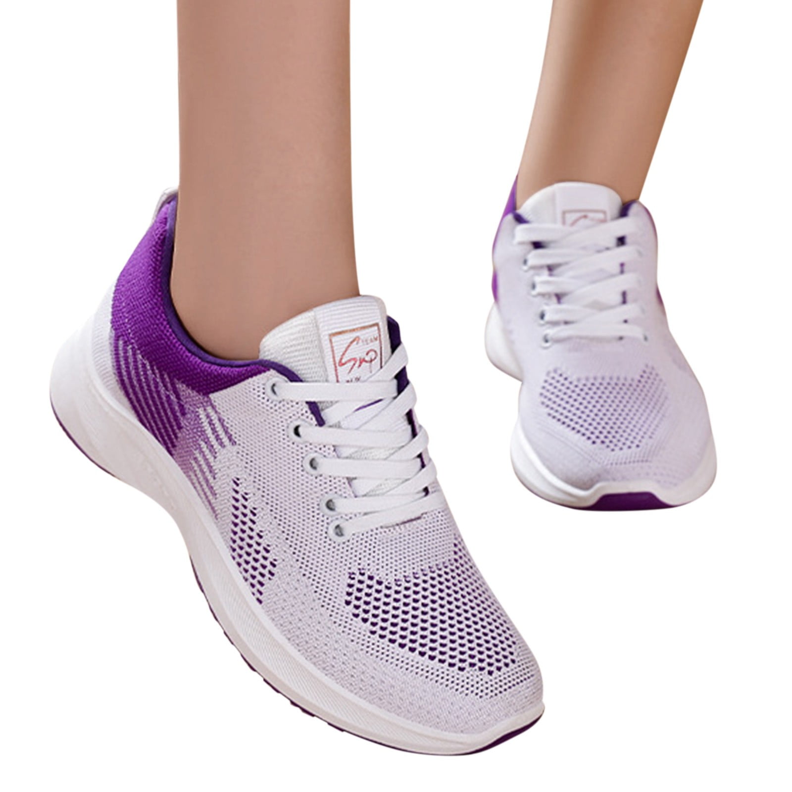 dmqupv Womens Memory Foam Sneakers Wide Width Women Breathable Lace Up Shoes Flats Rhinestone Sock Sneakers for Women Purple 7.5