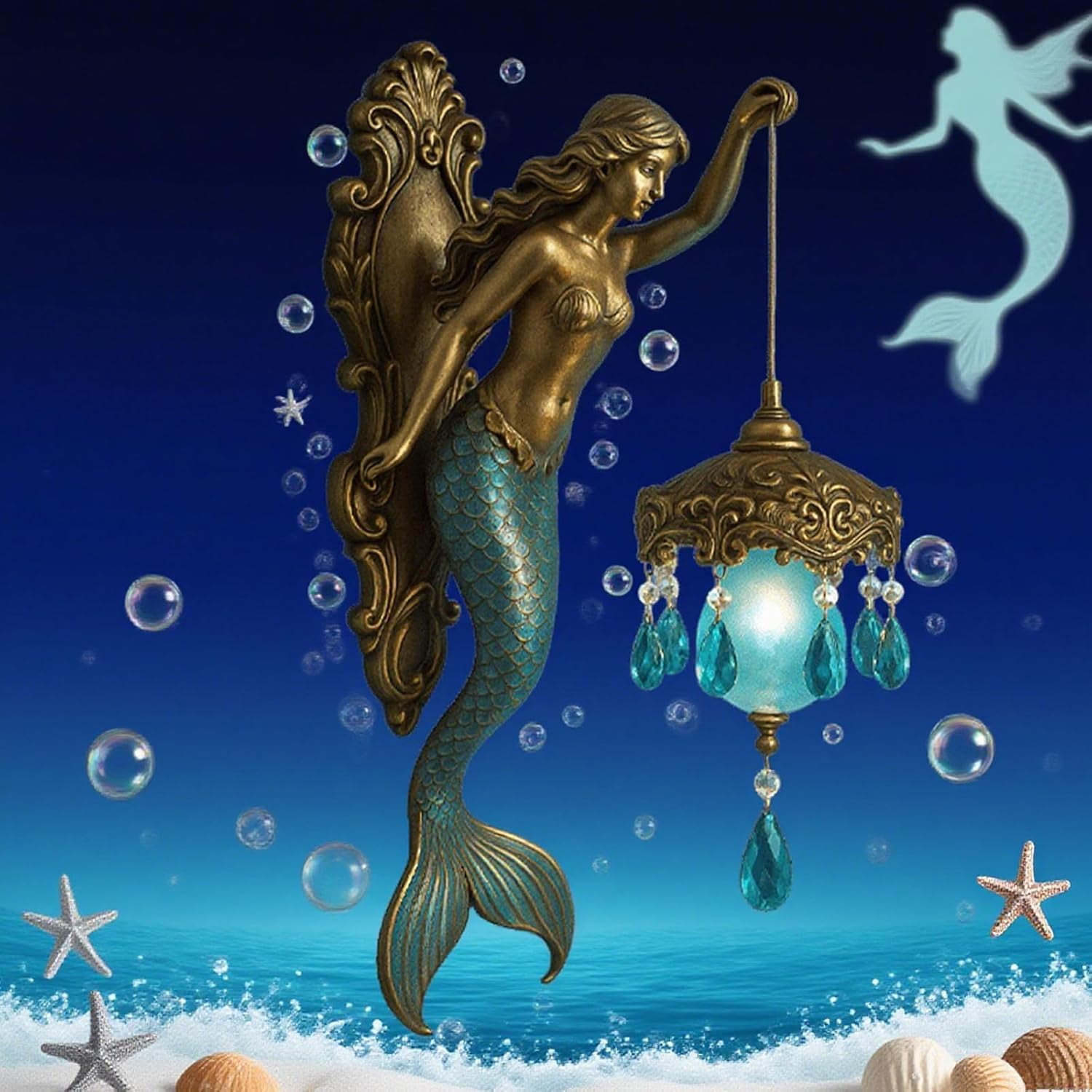 Mermaid Wall Lamp, 8/12 Inch Vintage Base Design Night Light, Vintage Ocean-Themed Night Light, Vintage Style Bedroom Hotel Restaurant Decorative Wall, for Bedroom, Living Room, Bathroom
