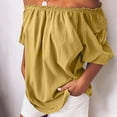 thumbnail image 3 of TKLPEHG Tops for Women Summer Off Shoulder Cotton Linen Top Lightweight Fashion Western Outfit for Women Solid Color Graphic Tee Regular Short Sleeve Blouses Leisure Blouses (Yellow,L), 3 of 6