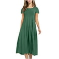 thumbnail image 2 of Plus Size Summer Dresses Sexy Women's Casual Fashion Solid Short Sleeve Round Neck Pleated Slim Ladies Vintage A-Line Dress Dresses Vestidos Para Mujer Casuales Y Elegantes, 2 of 5