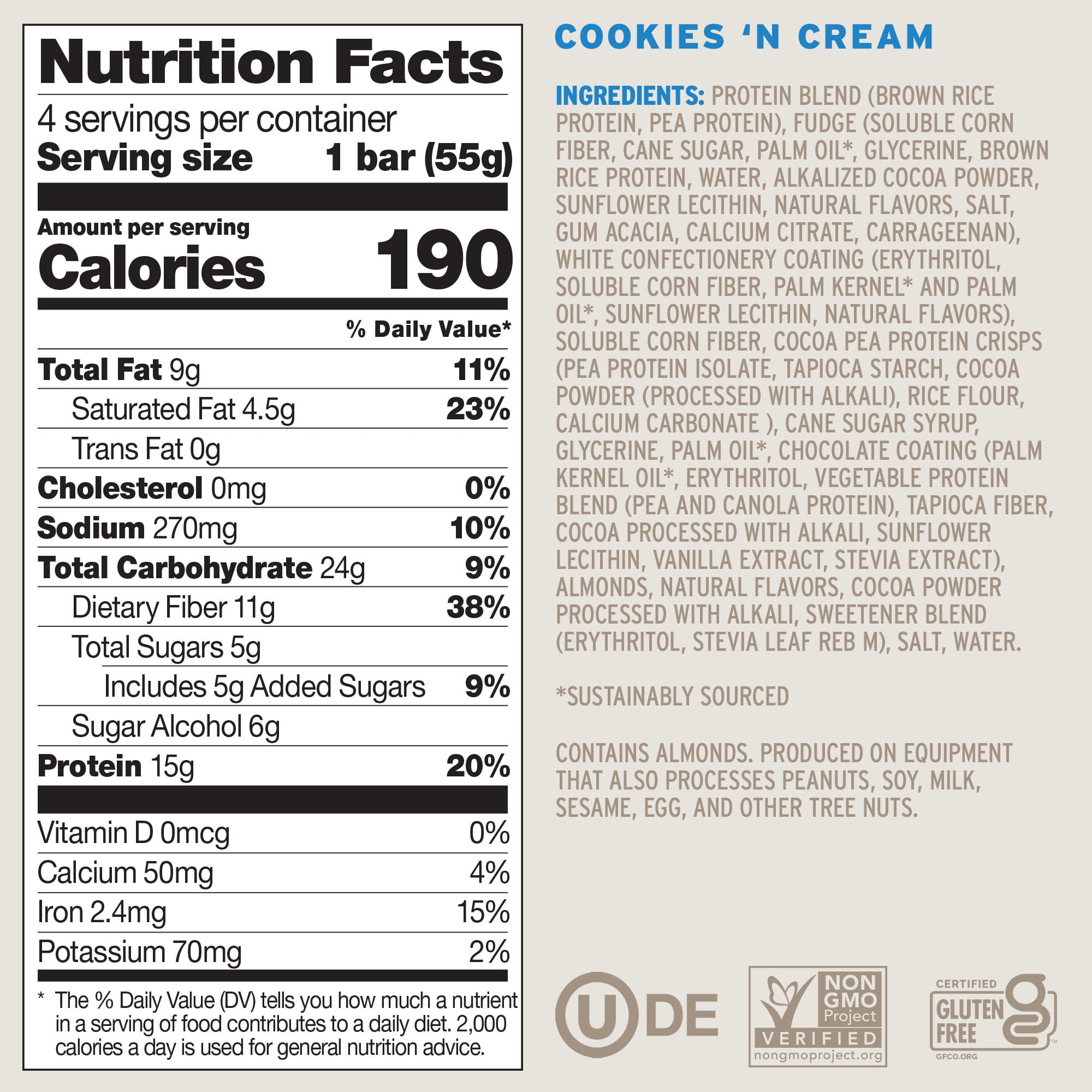 (3 pack) No Cow, Cookies 'N Cream Protein Snack Bars, 4 Count