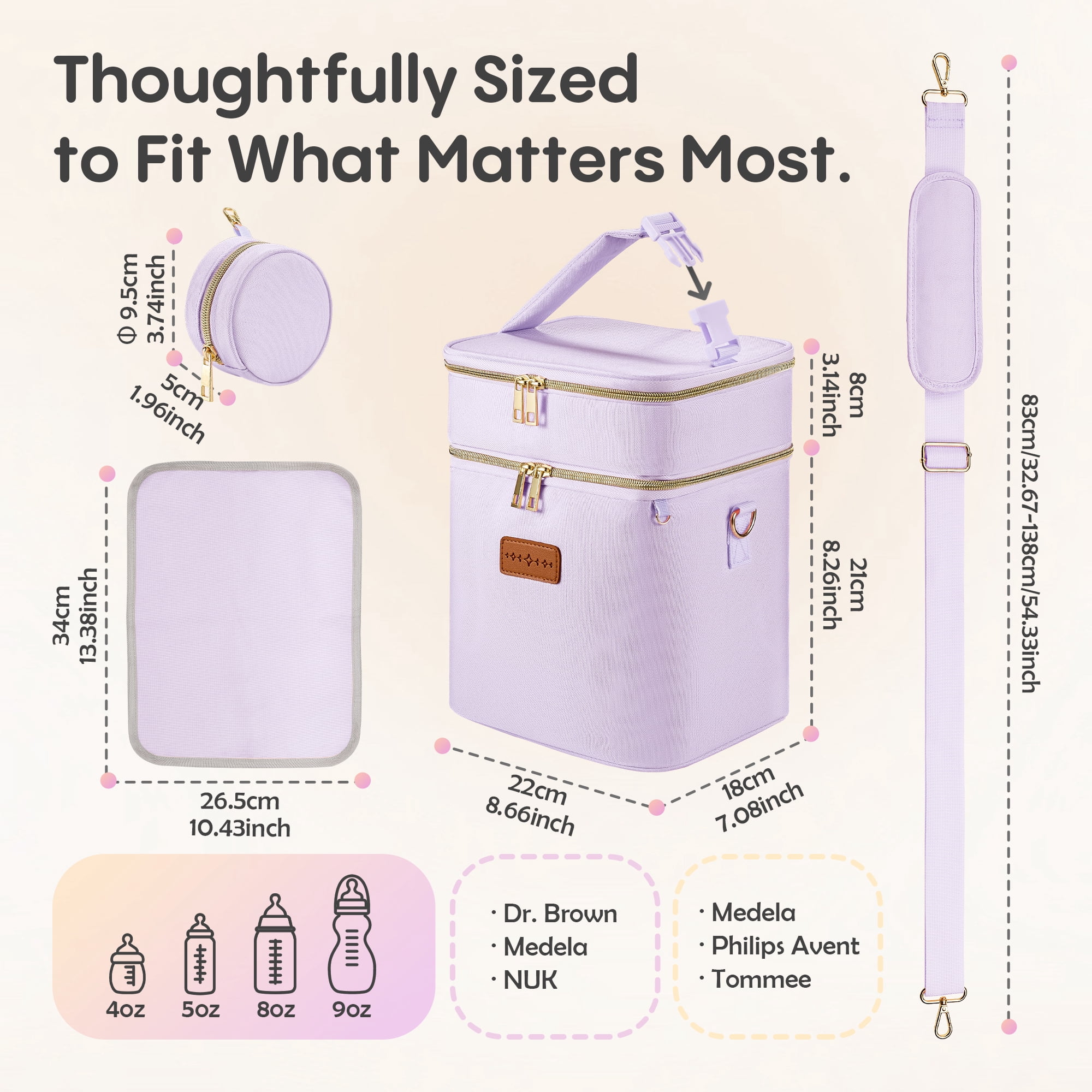 Breast Milk Cooler Travel Bag – Leakproof Insulated Baby Bottle Cooler Bag with Ice Pack,  Portable lunch bag, Purple
