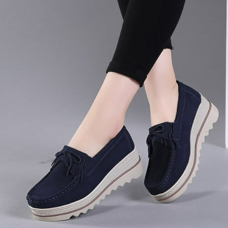 

WIENJEE 2019 Spring Platform Women Shoes Flats Sneakers Suede Leather Women Casual Shoes Slip On Flats Heels Creepers Moccasins