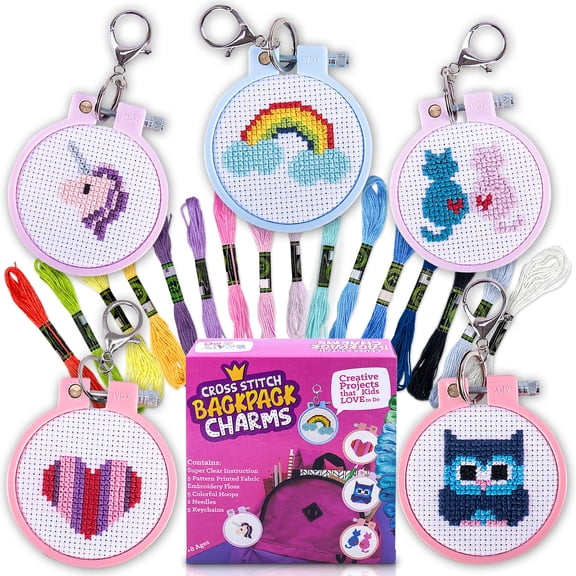 CRAFTILOO Cross Stitch Kit for Kids — 5 Backpack Charms, Ages 7-13