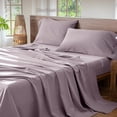 thumbnail image 3 of MooMee 100% Washed Cotton Sheet Set King Linen Like Textured Breathable Durable Soft Comfy 4pcs (Taro Purple), 3 of 6