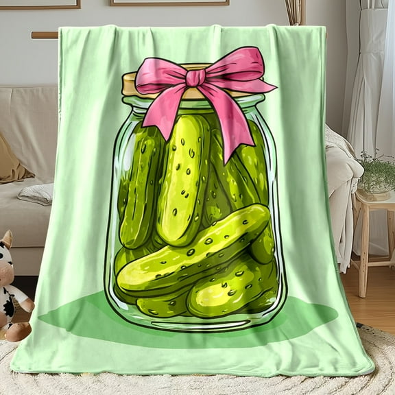 Pickle Art Flannel Blanket - Soft Lightweight All-Season Throw, Vibrant Print, Machine Washable for Sofa Bed Travel Camping, Cozy Gift, Durable Playful Design