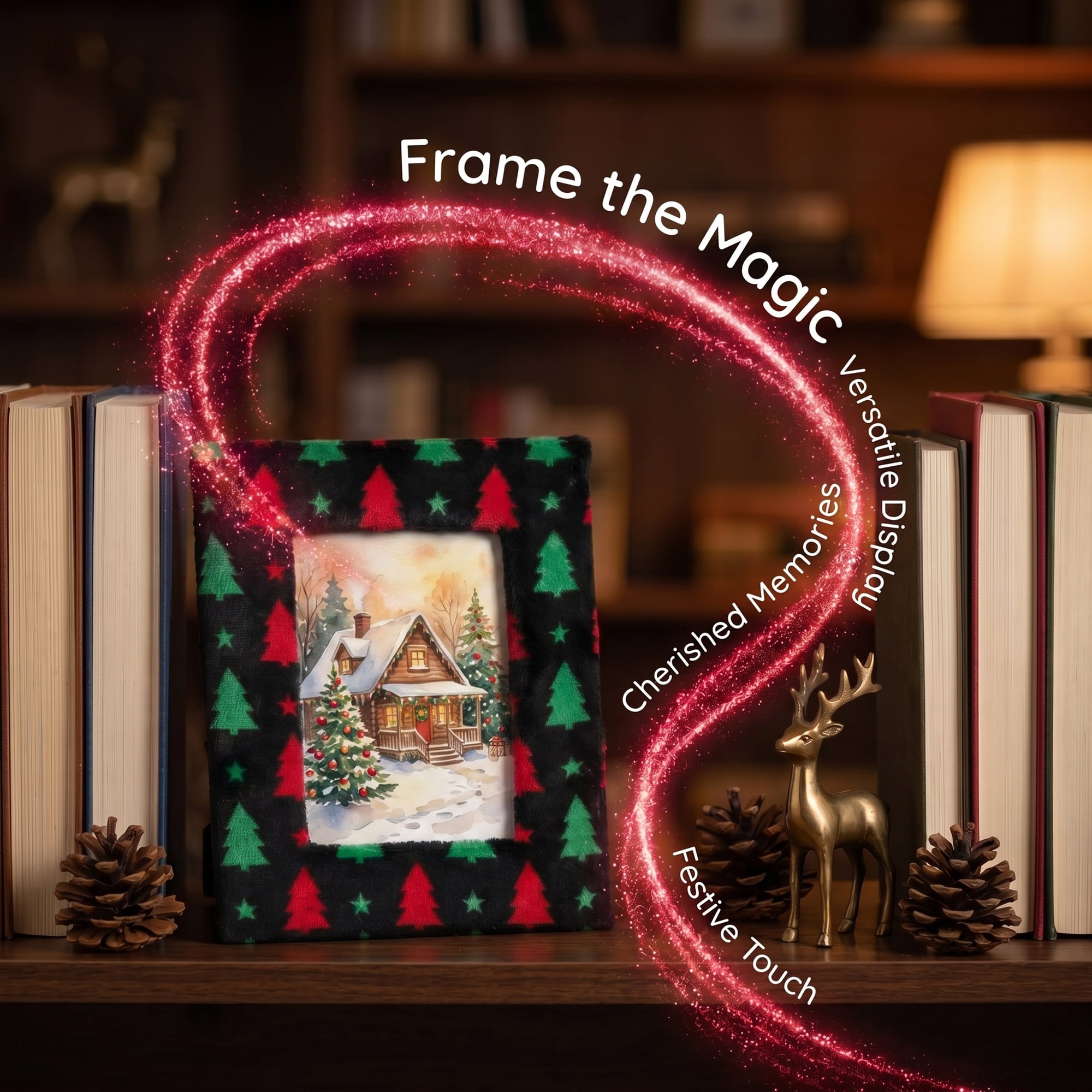Unique Bargains Christmas Plush Furry Holiday Photo Frame Black Christmas Tree 5" x 7"