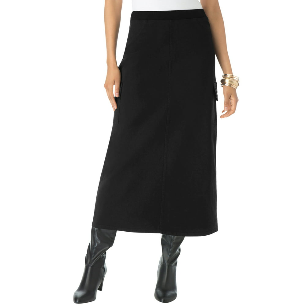 Roaman's - Roaman's Women's Plus Size Cargo Skirt - 22 W, Black Denim ...