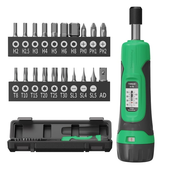 LLAVETOR Torque Screwdriver, 1/4" Drive Screwdriver Torque Wrench 10-70 Inch Pounds, Torque Screwdriver Wrench Set, 20 Pcs Torque Wrench Bits Set for Bike,Tool,Maintenance