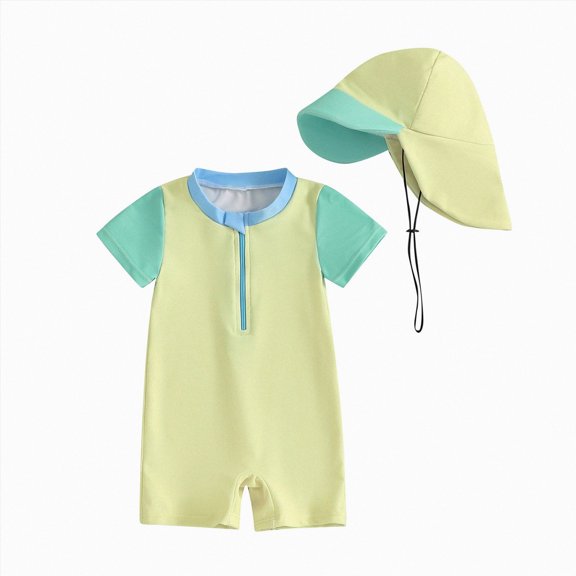 Splozh Baby Swimsuit 6 12 18 24 Months 2T 3T Boys Swimsuit Long Sleeve Zipper Swimsuit Sun Clothing Swimsuit Beach Clothing,Light Yellow,18-24 Months