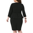 thumbnail image 4 of DARING DIVA Plus Size Peplum Pencil  3/4 Sleeve Flared Sheath Dress 1X Black, 4 of 7