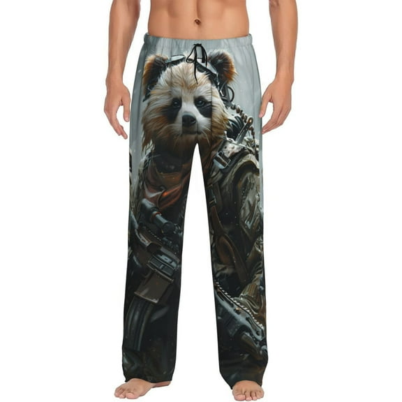 Gukieu Surreal Panda Warrior Print Men's Home Trousers, Elastic Drawstring Home Pajamas Clothing Suitable for Adult Men-Small