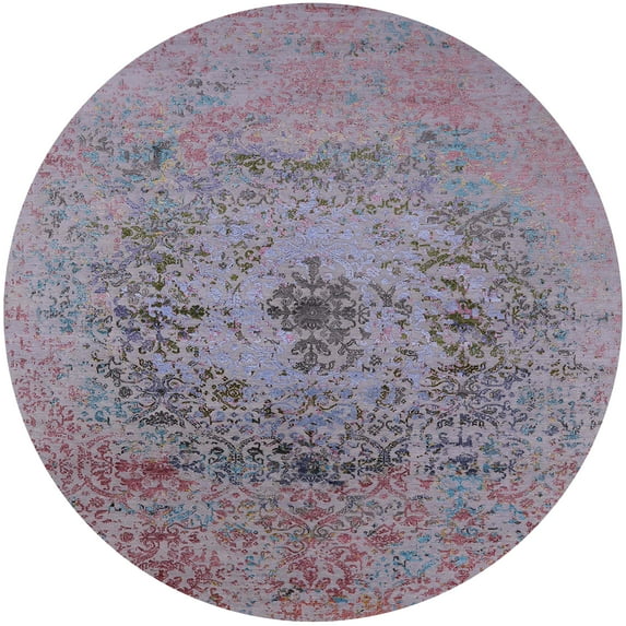 Ahgly Company Indoor Round Mid-Century Modern Mauve Taupe Purple Oriental Area Rugs, 5' Round