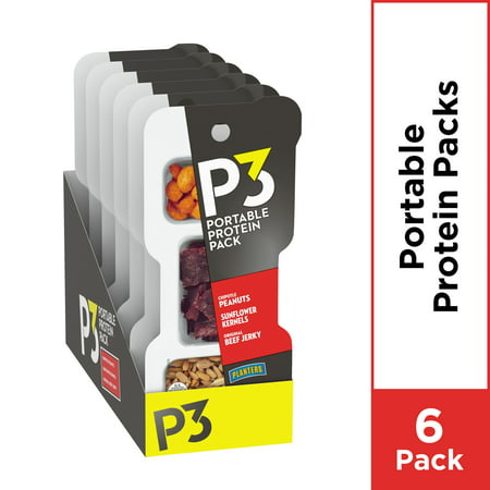 Planters P3 Chipotle Peanuts, Original Beef Jerky and Sunflower Kernels Protein Snack Pack, 6 ct - 1.8 oz Packages