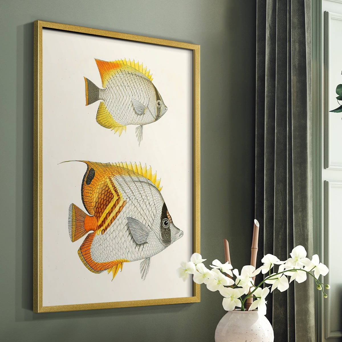 Yellow & Grey Fish I Framed Print - Solid Wood in Single Picture Frame Solid Wood 2 Framed Print