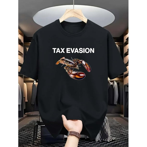 Camiseta informal de verano de manga corta para hombre, con estampado de letras "Evasión Fiscal" y diseño de cangrejo, cuello redondo y corte cómodo.