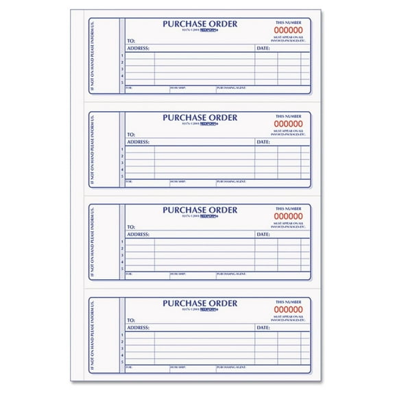 Purchase Order Book 7x2 3/4 - 400 Sets Carbonless - Red Numbered - 2 Part - Bound Form - Business Record Keeping - Invoice Book White/Yellow