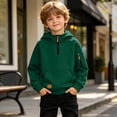 thumbnail image 4 of Boys Half Zip Hoodies Loose Fit Casual Fashion Long Sleeve Kids Pullover Sweatshirt Green 8 Years, 4 of 8