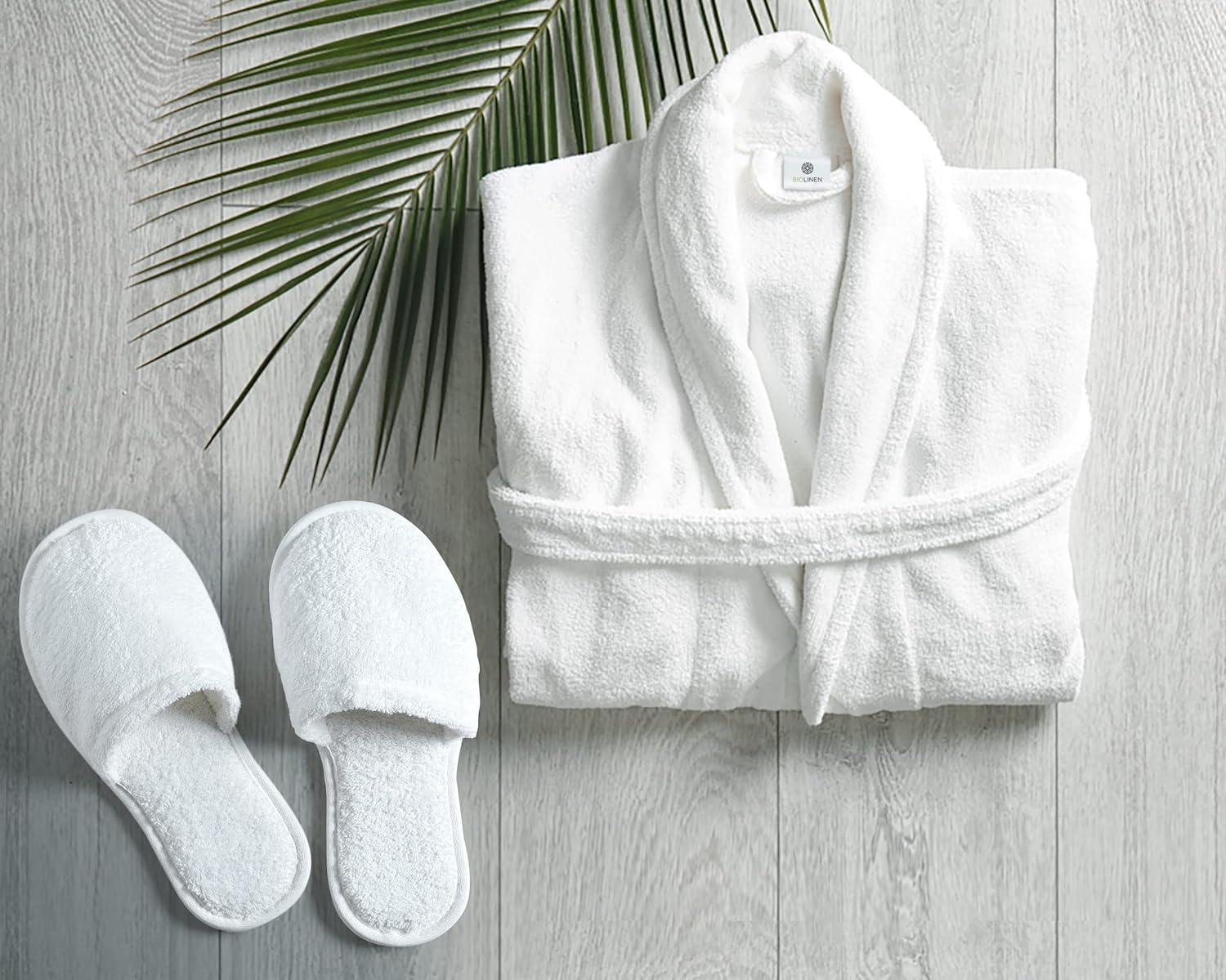 BIOLINEN Premium 100% Cotton Terry Bath Robe with Shawl Collar and FREE Slippers - Unisex Spa Robe for Men & Women, Soft and Absorbent