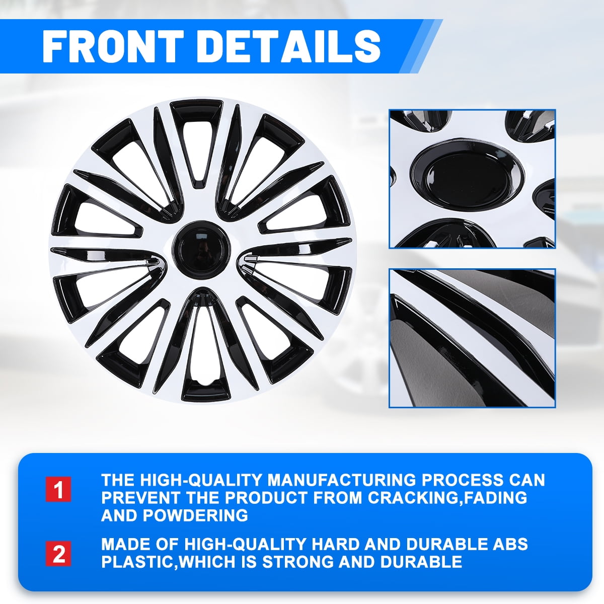 (4 Pack)15 Inch Universal Wheel Rim Cover Hubcaps Snap On Car Truck SUV Fit R15 Tire-WHITE LACQUER & BLACK LACQUER