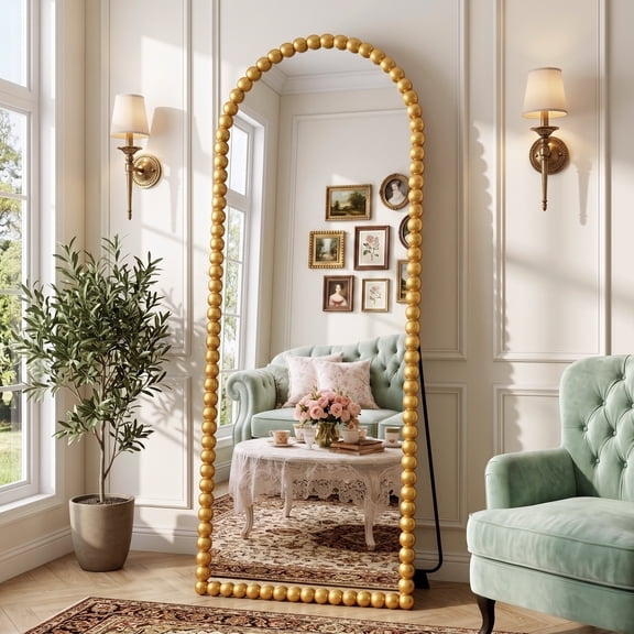 Cuteday 57"x21" Arched Full Length Mirror with Stand, Full Body Mirrors for Leaning or Hanging, Traditional Ornate Vintage Floor Mirror,Baroque Antique Long Mirrors for Wall, Gold