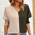 thumbnail image 4 of Fesfesfes Workout Shirts for Women's V-Neck Contrasting Raglan Sleeves Lapel Loose Fitting Shirt Top T Shirts for Women M(US:6), 4 of 5