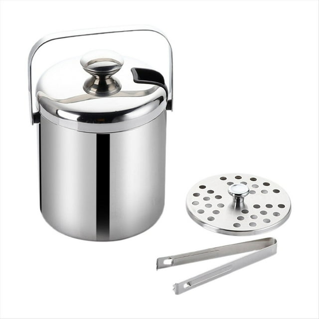 Cubitera para Hielo con Tapa y Pinzas, Cubeta para Hielo Aislada, Botella de Vino de Champán de Doble Pared de Acero Inoxidable con Colador A