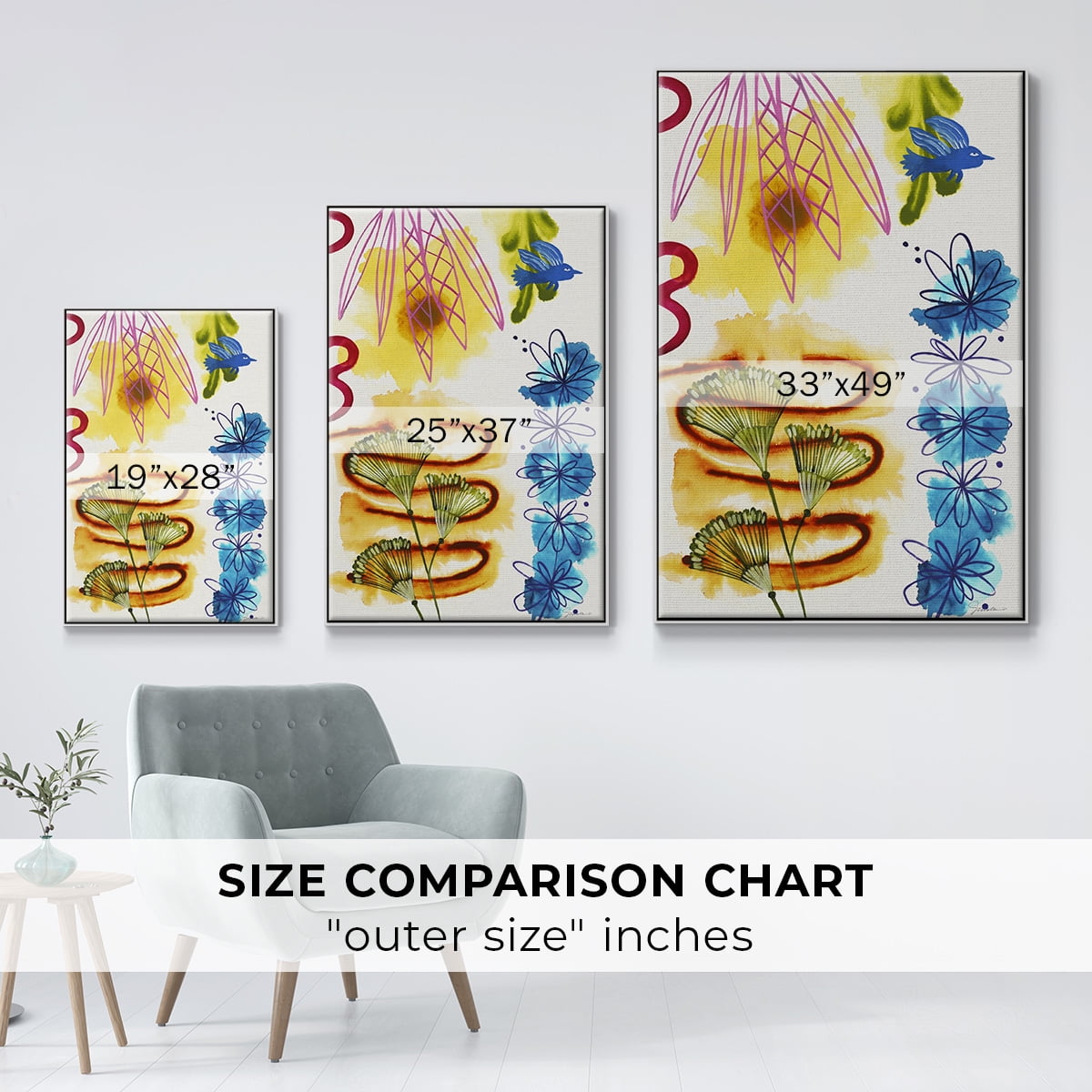 Flower Power I Framed Premium Gallery Wrapped Canvas - Ready to Hang - 27 x 41 - White Floating Frame