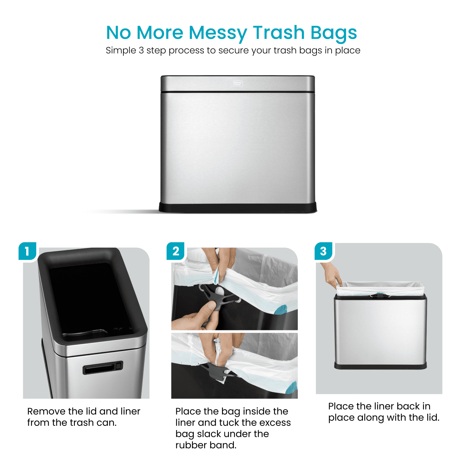 Home Zone Living 8.7 gal Kitchen Open Top Trash Can, Stainless Steel