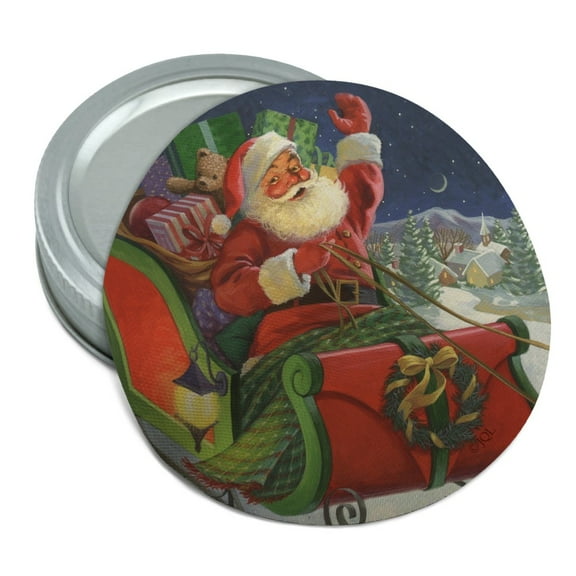 Christmas Holiday Santa Merry Sleigh Ride Round Rubber Non-Slip Jar Gripper Lid Opener