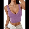 thumbnail image 3 of Tops Cortos Sin Mangas para Mujer con Cuello Cuadrado Acanalado Púrpura M, 3 of 7