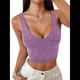 thumbnail image 3 of Tops Cortos Sin Mangas para Mujer con Cuello Cuadrado Acanalado Púrpura M, 3 of 7
