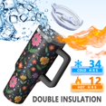 thumbnail image 5 of 40oz Pioneer Flower Floral Print Pattern Insulated Tumbler with Handle, BPA-Free Leak Proof Lid and Straws, Double Wall Vacuum, Hot 12h/Cold 34h, 5 of 6