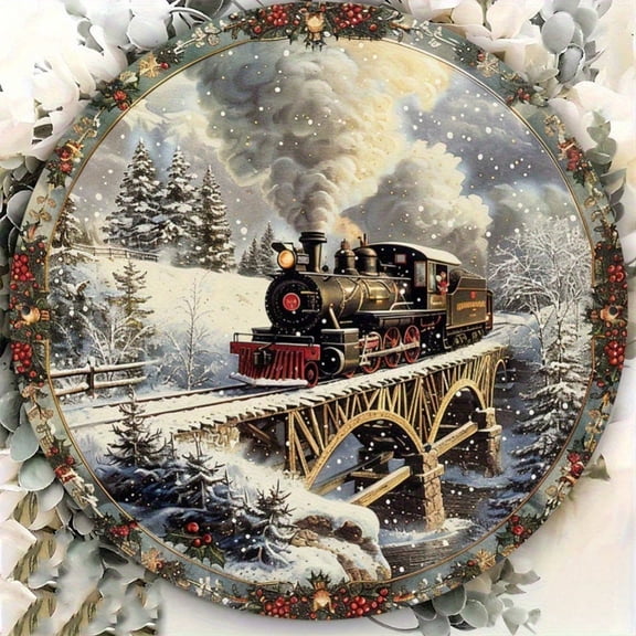 HELLOYOUNG Retro Aluminum Christmas Mini Train Metal Wall Decor - 7.87x7.87inch Indoor Outdoor Tin Sign for Home Cafe Restaurant