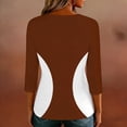 thumbnail image 6 of YUGYXL Summer Tops for Women Trendy 3/4 Sleeve Crew Neck Shirt Casual Color Block Blouse Tee Cotton Crewneck Pullover Brown M, 6 of 9