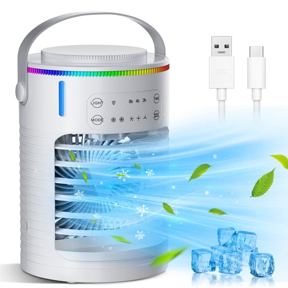Portable Air Conditioners & Cooler - 3-Sec Fast Cooling, 600mL Tank with Ice Compartment, 3 Fan Speeds   2 Mist Modes, 48dB Ultra-Quiet, Adjustable Airflow - for Bedroom, Office & Travel