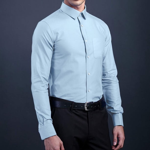 blue dress shirt wedding HISDERN Long Sleeve Mens Dress Shirt, Regular Fit, Wedding Blue