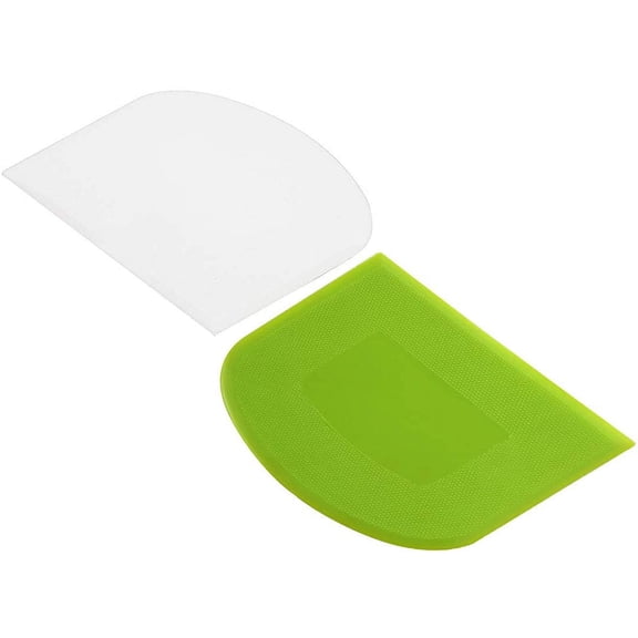 Suanyok 2 Piece Dough Scraper Bowl Scraper Bread Cream Cake Pizza Cutter Bench Scraper-Food Safety Flexible Plastic Multi-Function Kitchen Scraper, White, Green