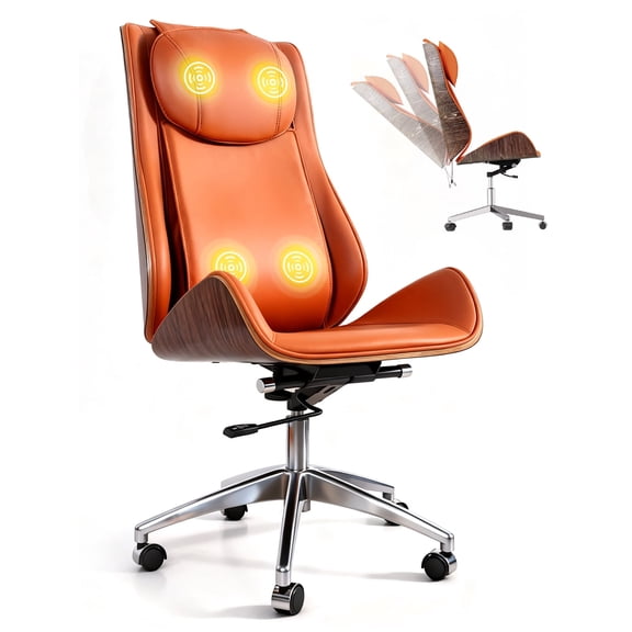 Executive Office Chair with 6-Point Massage, Ergonomic High Back Leather Desk Chair for Big & Tall (300lbs), 135° Reclining & Lumbar Support for Home Office Prolonged Sitting