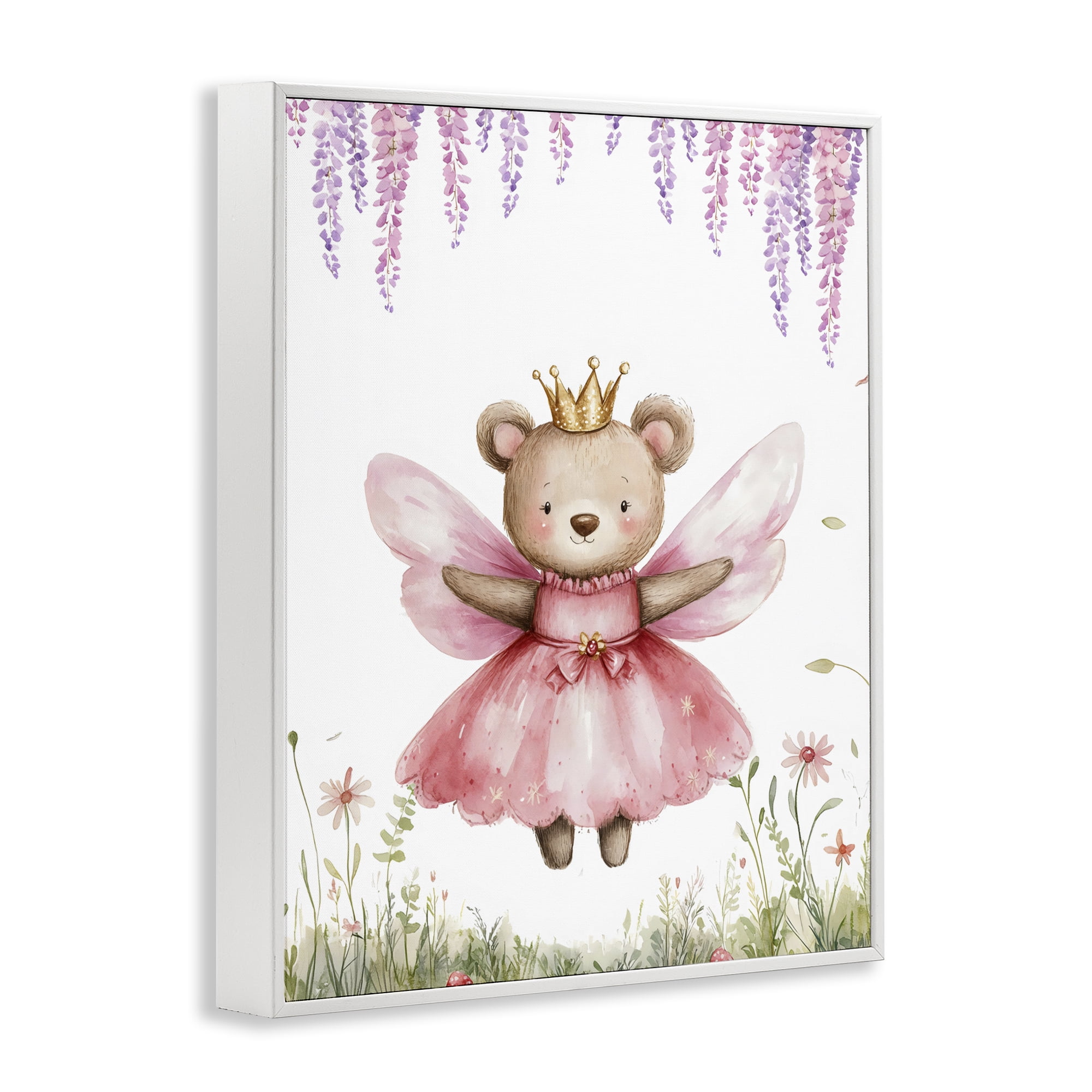 Stupell Industries Woodland Bear Forest Fairy White Framed Giclee Art, design by LSR Design Studio