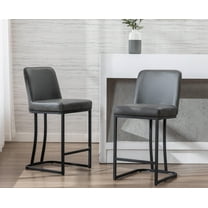 Guyou 24 "H Counter Height Stools Set of 2, Faux Leather Upholstered Kitchen Barstools with Back, Counter Stool Chairs with Black Metal Frame for Island Pub Dining Room, Charcoal