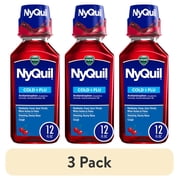 (3 pack) Vicks NyQuil Cold & Flu Liquid, Nighttime Cold and Flu Medicine, Cherry, 12 fl oz