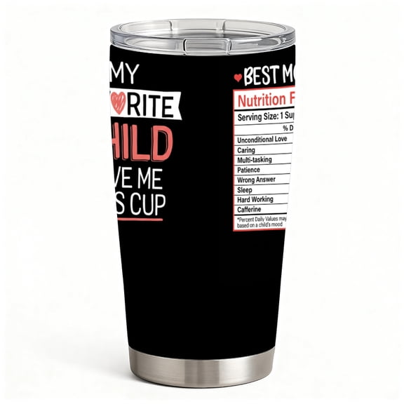 Stainless Steel Insulated Tumbler with Lid, Black Best Mom Nutrition Facts Design, Double Wall Hot Cold Travel Cup