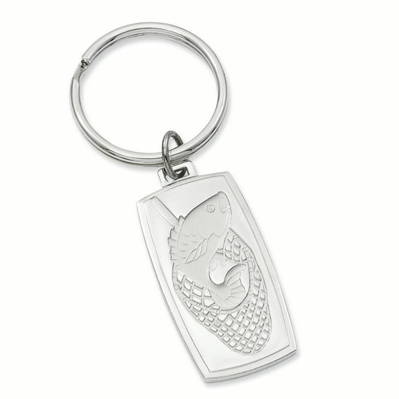 Rhodium-plated Fish in Net Key Ring Size